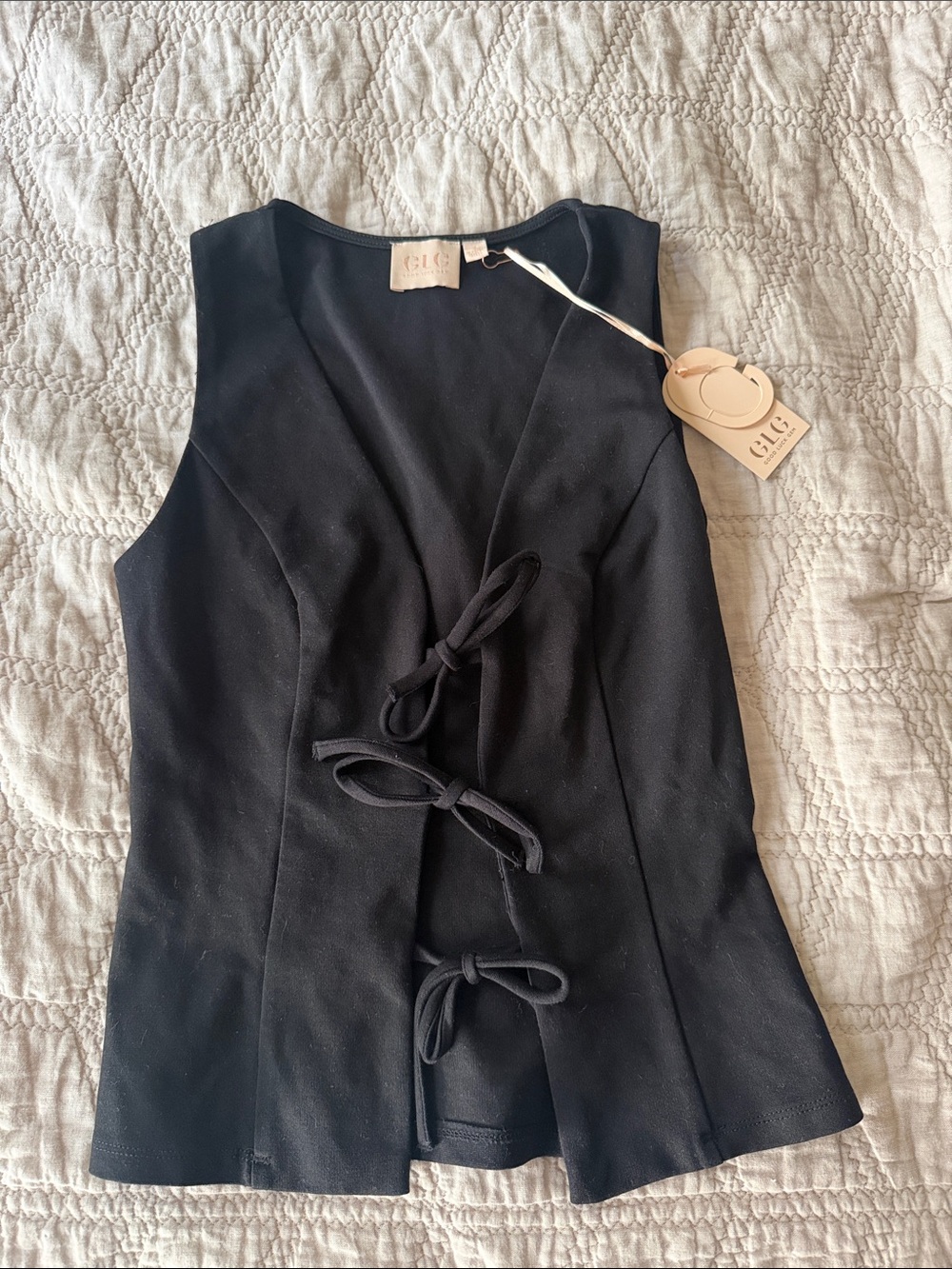Good Luck Gem Black Tie-Front Sleeveless Top